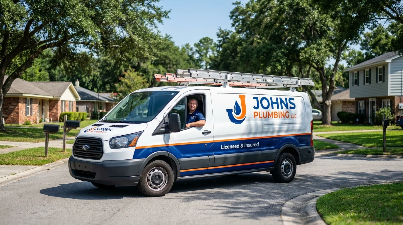 Johns Plumbing LLC service van in Jennings, LA