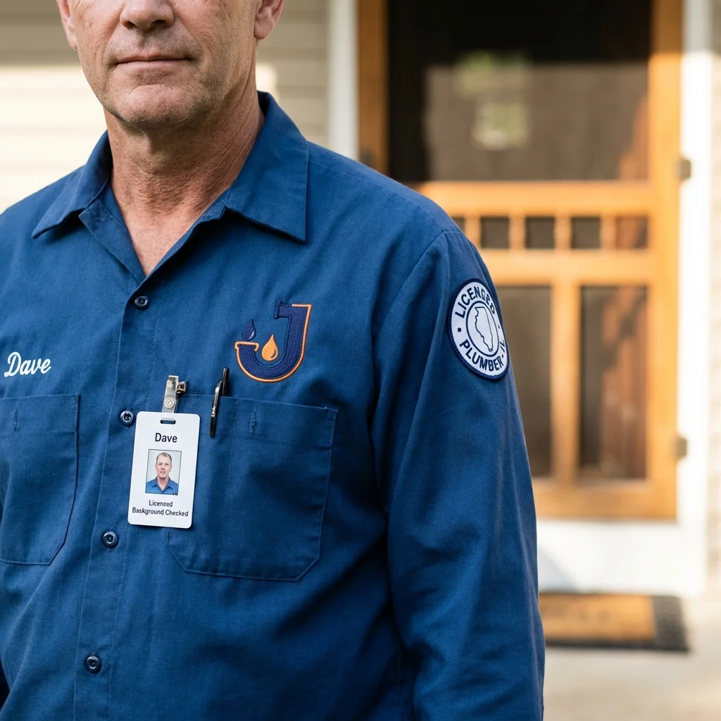 Licensed plumber showing ID badge in Jennings, LA