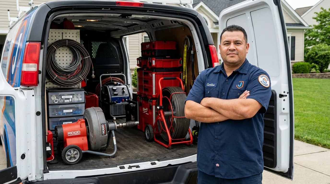 Professional drain cleaning equipment and Johns Plumbing LLC plumber in Jennings
