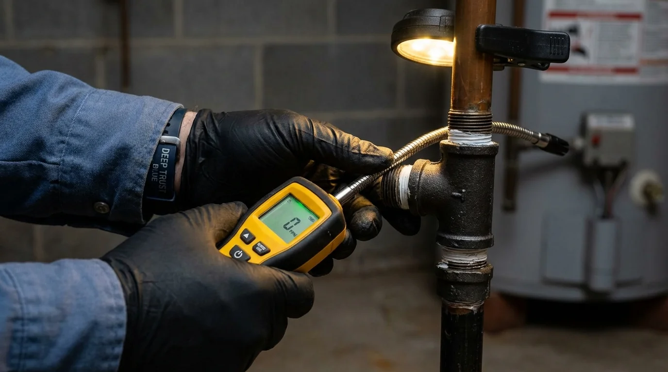 Gas leak detection with electronic sniffer by Johns Plumbing LLC in Jennings