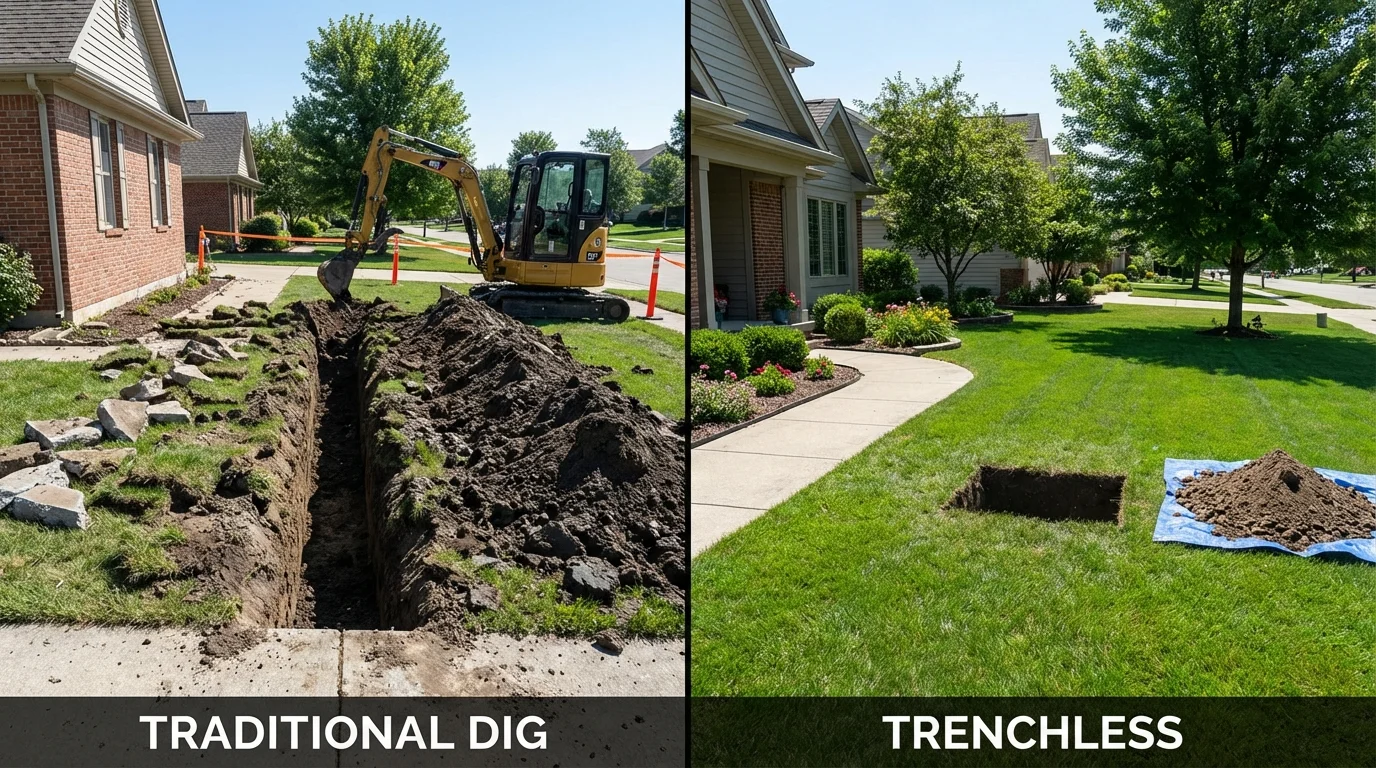 Trenchless sewer repair with minimal yard damage versus traditional excavation in Jennings, LA